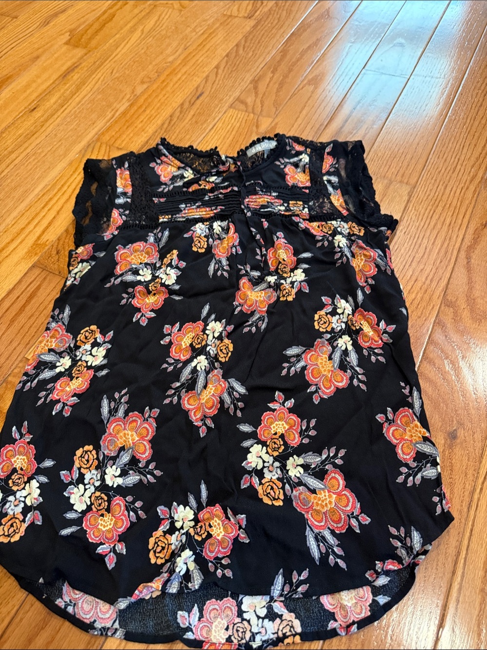 Daniel Rainn Black Floral Lace Trim Camisole